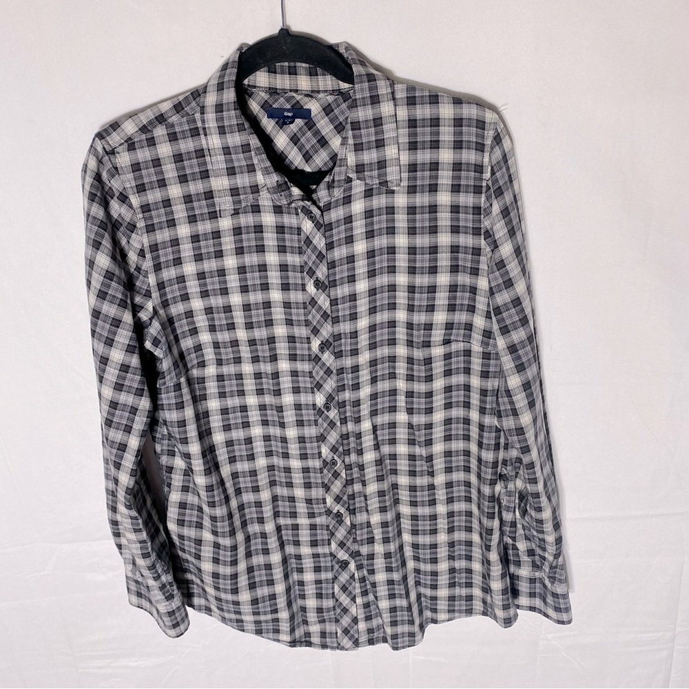 Gap Black Grey Plaid Cotton Casual Long Sleeve Button Up Shirt L